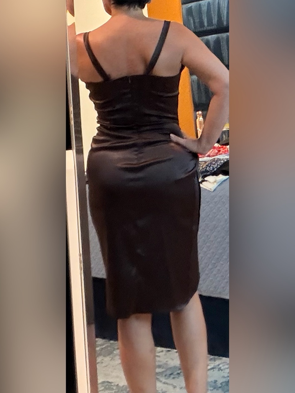 Cereda Chocolate Satin Mini Dress - Picture 4 of 11